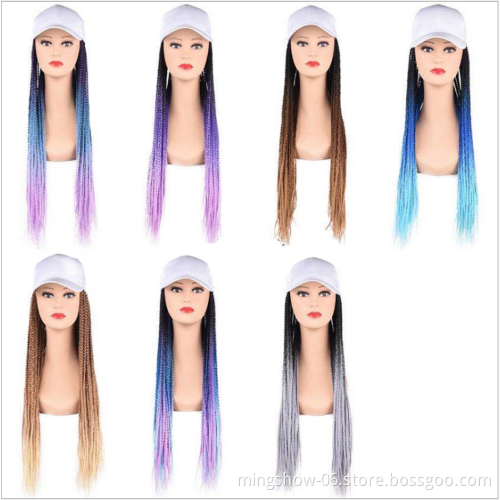 Hot Selling Long Synthetic Baseball hat  Wig with Braided Box Braids Wigs For Afro Women rWhite Hat Wig Adjustable